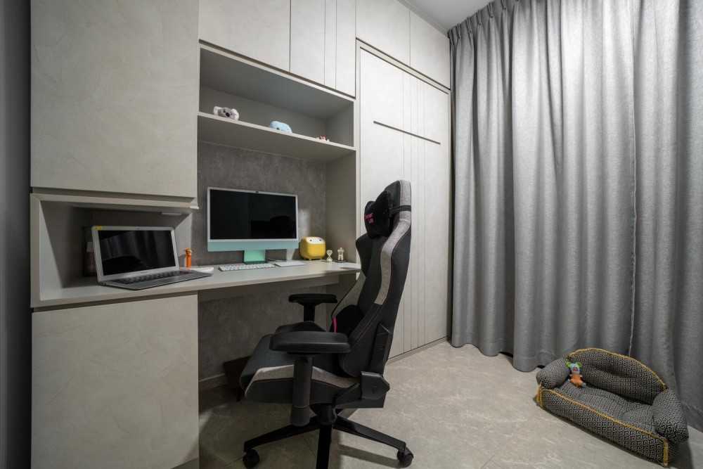Modern Bedroom with Homogeneous Tiles and Wardrobe