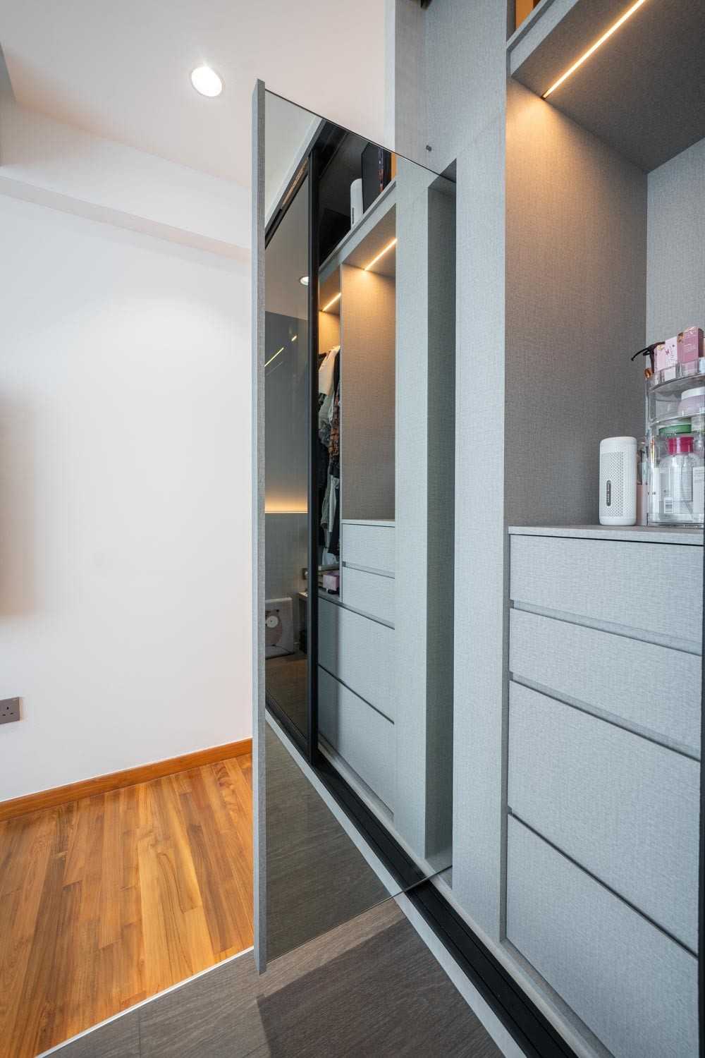 Modern Bedroom with Platform Bed and Wardrobe