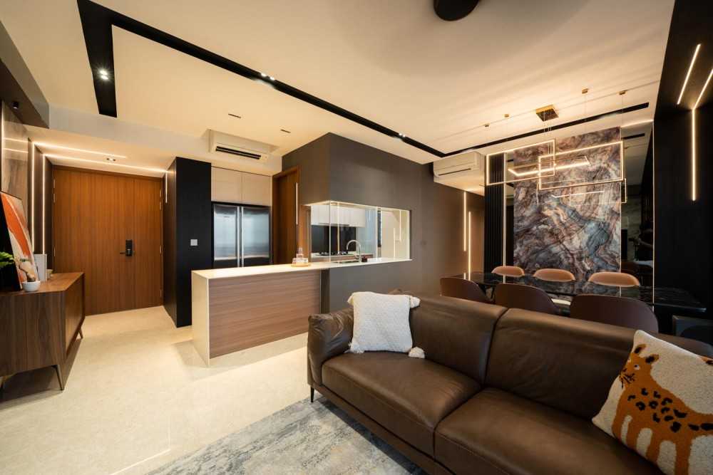 Contemporary Living Room with TV Console and Feature Wall