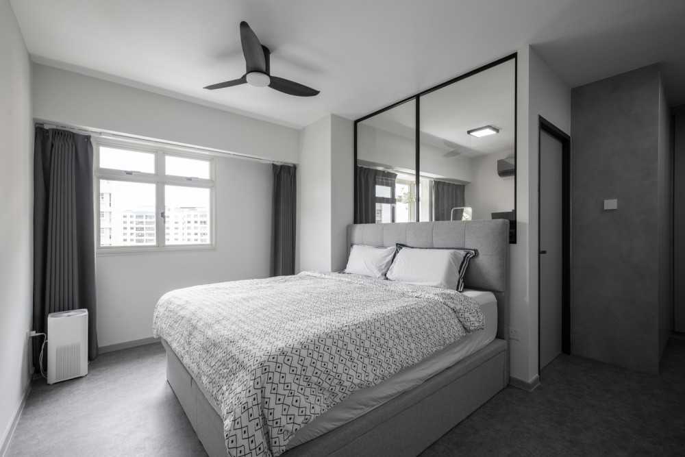 Contemporary Bedroom with Drop Ceiling and Wardrobe