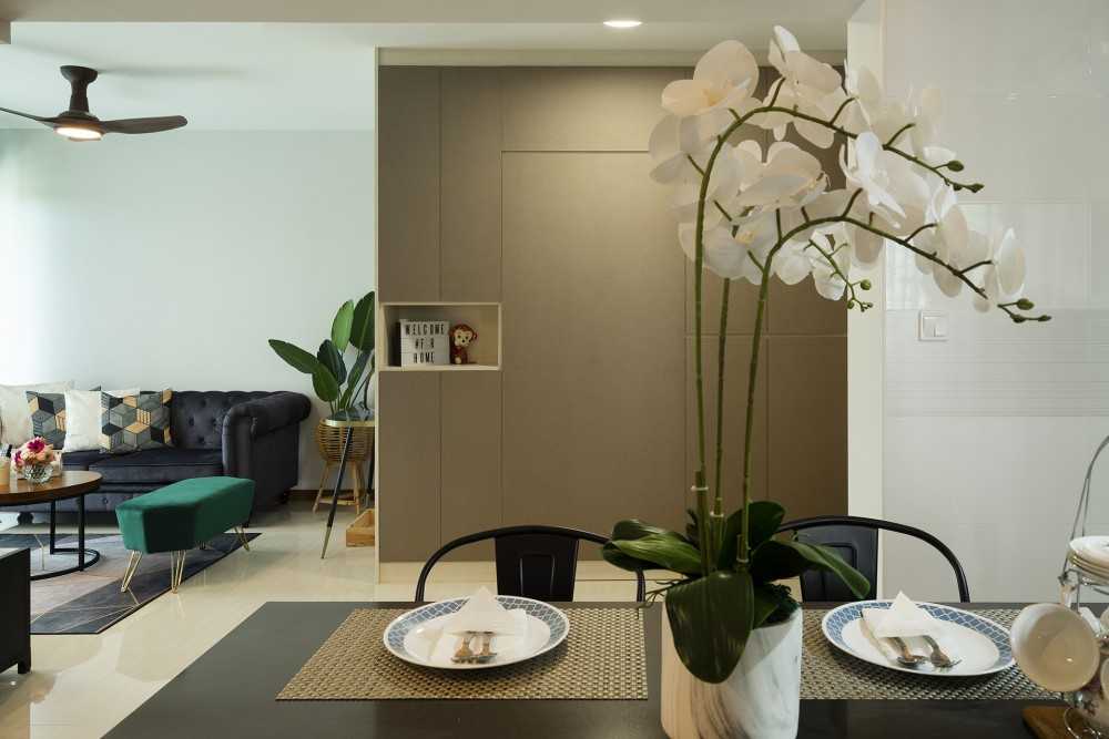 Contemporary Living Room with Homogeneous Tiles and TV Console