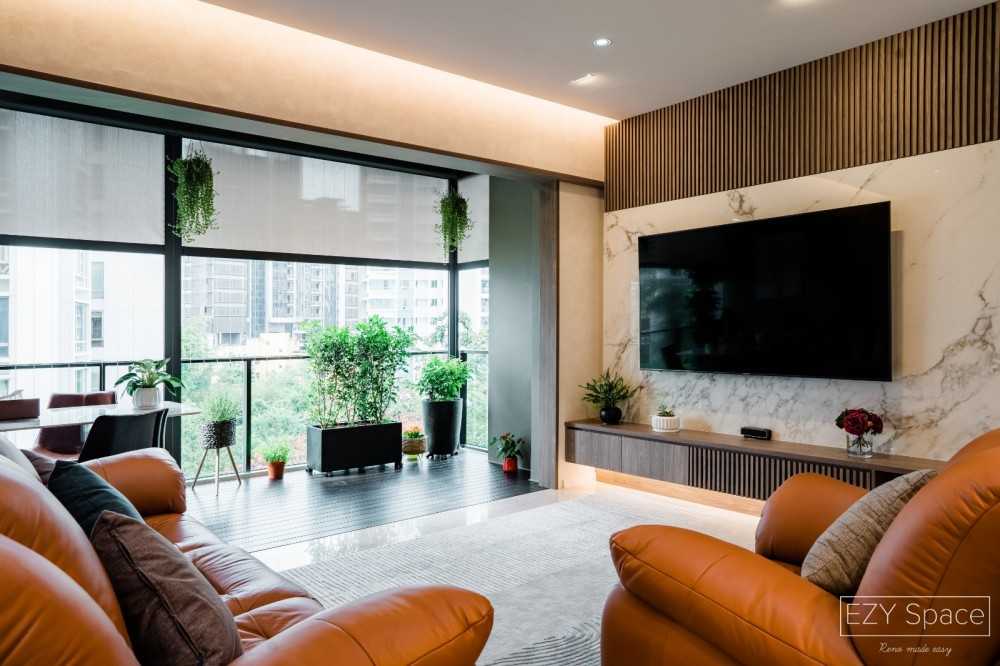 Modern Living Room with TV Console and Feature Wall