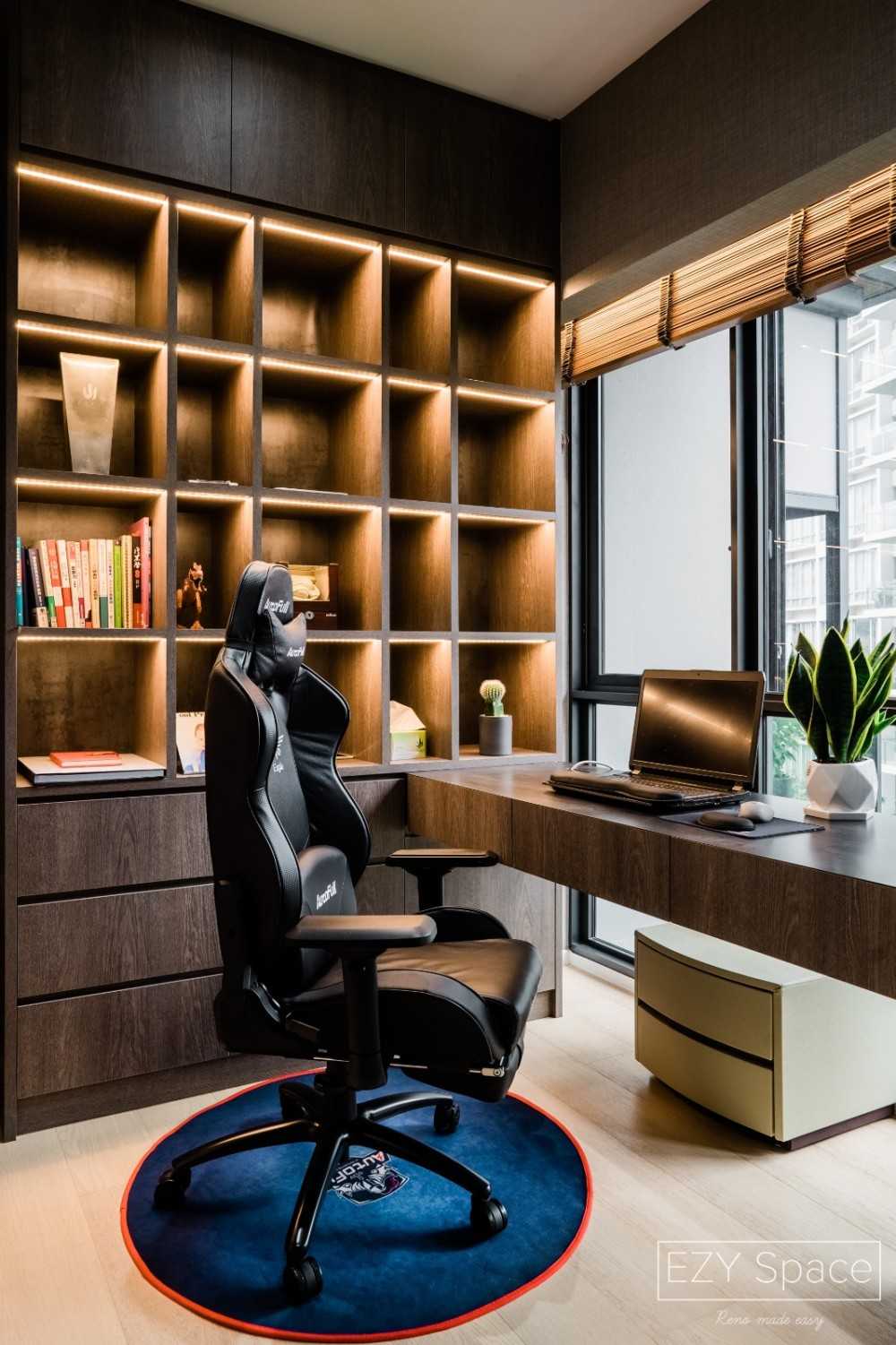 Modern Study with Bookshelf and Cove Lighting