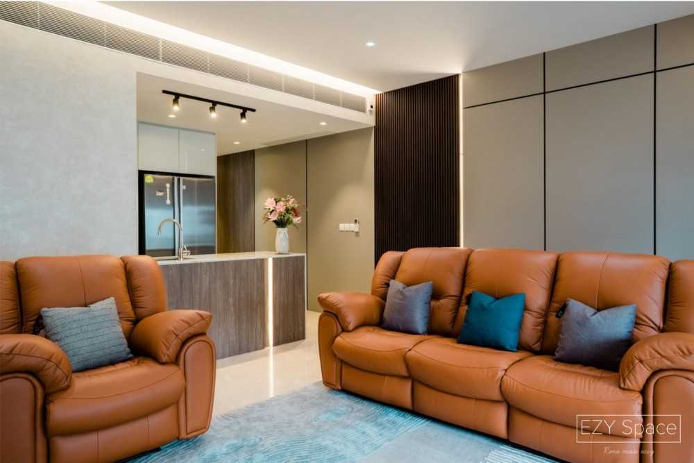 Modern Living Room with Marble Floor and Feature Wall
