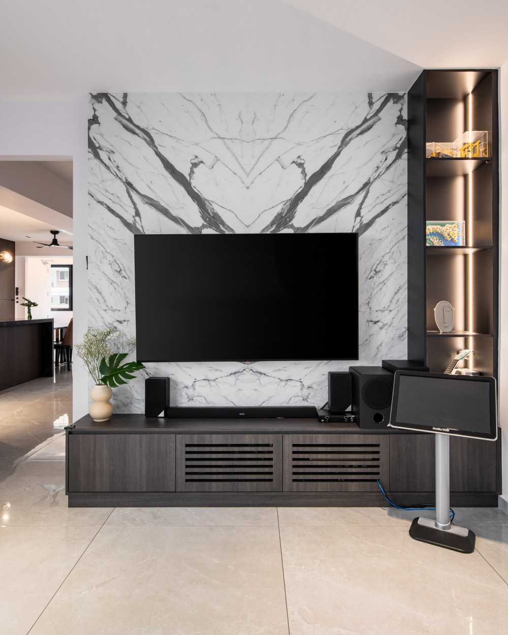 Contemporary Living Room with TV Console and Feature Wall