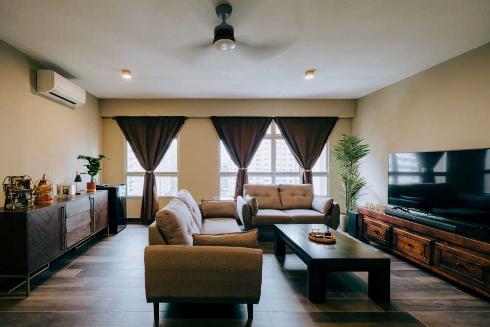 Country Living Room with TV Console and Feature Wall