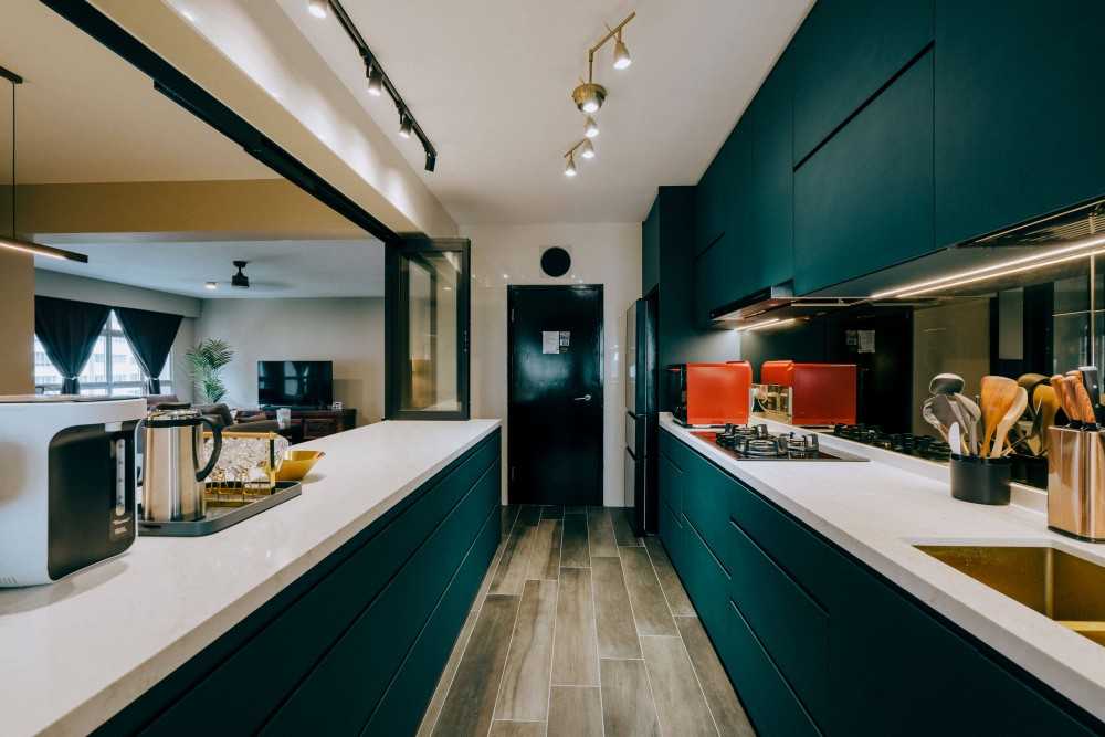 Country Kitchen with Countertop and Mirror
