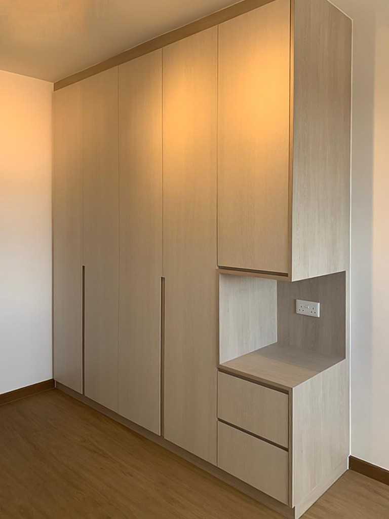 Scandinavian Bedroom with Wardrobe and Bedside Table