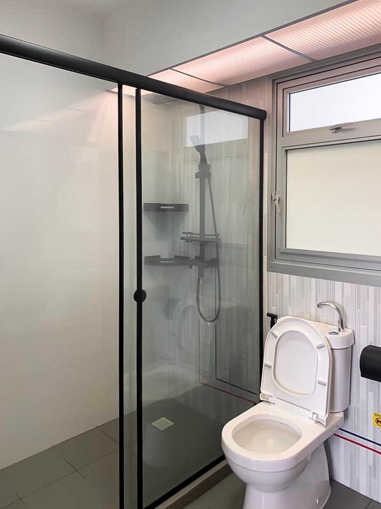 Scandinavian Bathroom with Shower Screen and Bathroom Storage
