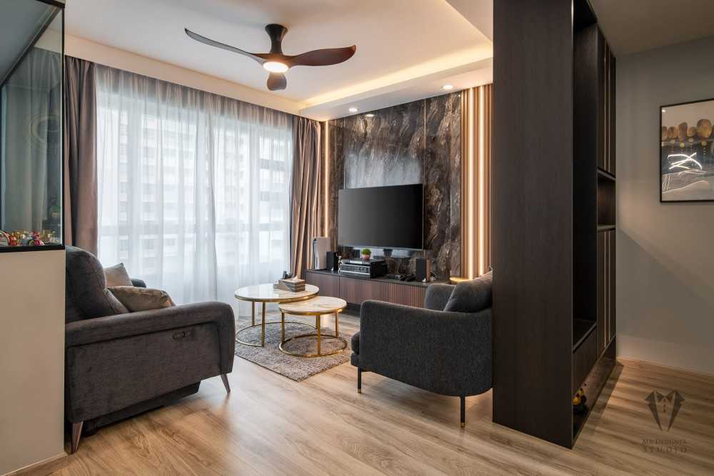 Contemporary Living Room with Vinyl Flooring and Feature Wall