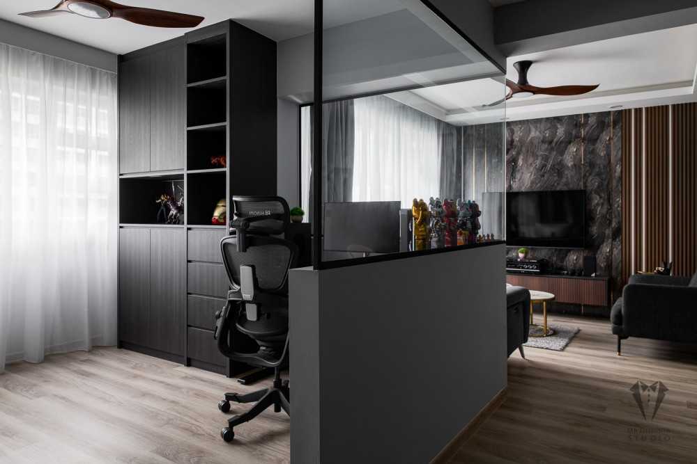 Contemporary Study with Drop Ceiling and Desk Chairs