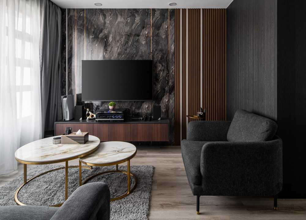 Contemporary Living Room with Vinyl Flooring and TV Console