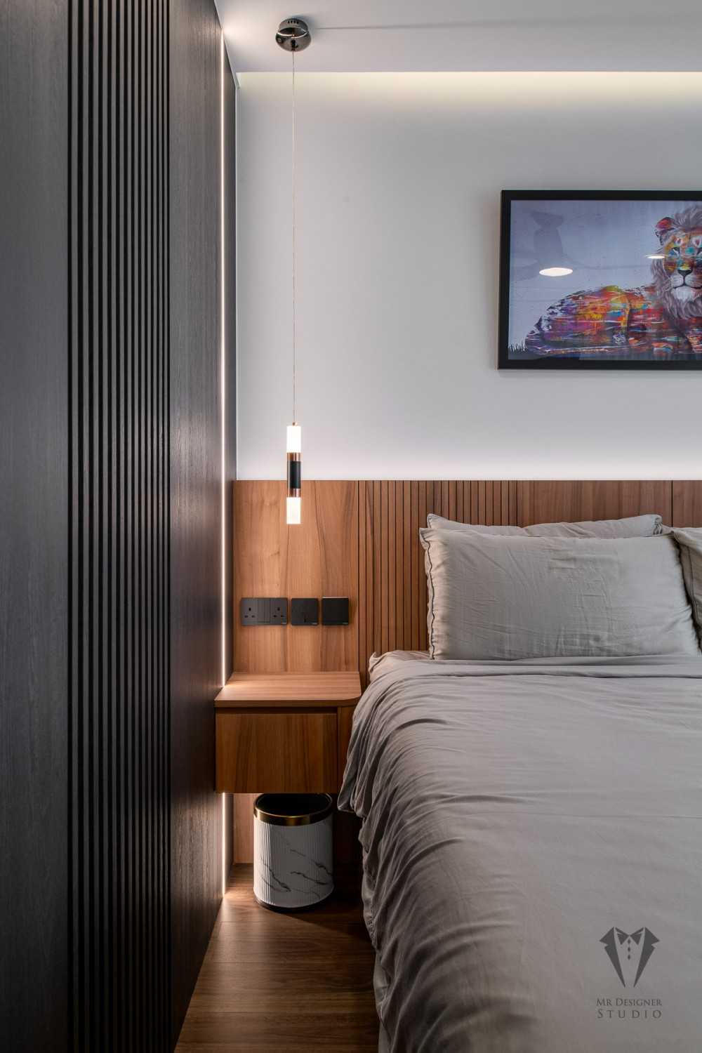 Contemporary Bedroom with Platform Bed and Vinyl Flooring