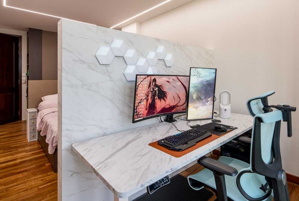 Contemporary Study with Drop Ceiling and Lighting