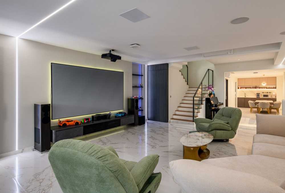 Contemporary Living Room with TV Console and Wood TV Console