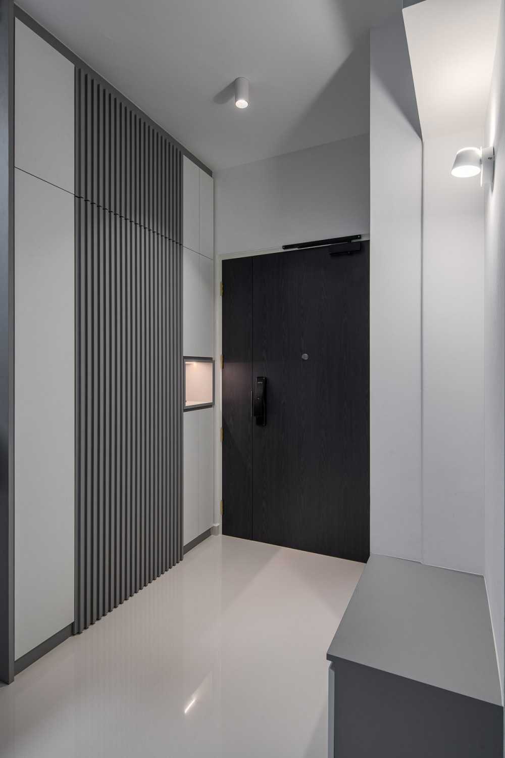 Scandinavian Entryway with Seating Bench and Shoe Rack