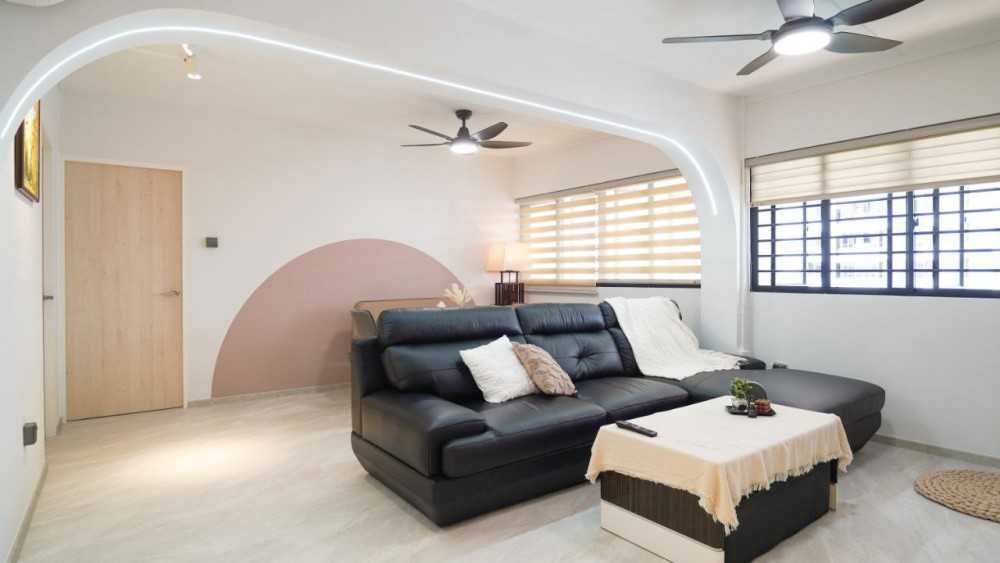 Scandinavian Living Room with Vinyl Flooring and Feature Wall
