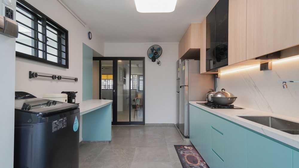 Scandinavian Kitchen with Countertop and Glass Door