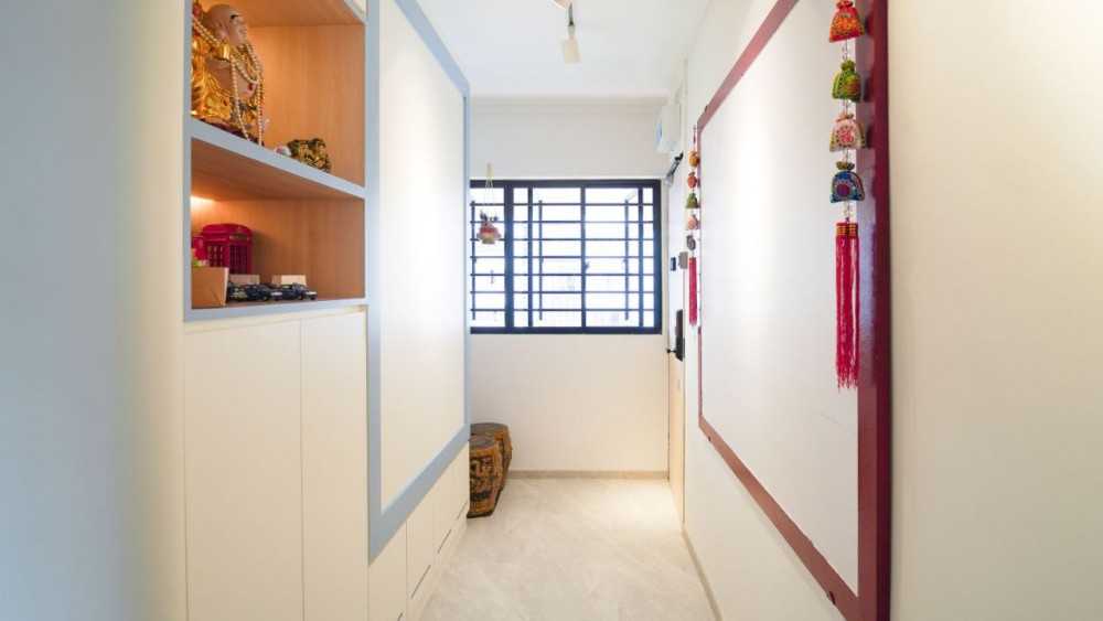Scandinavian Entryway with Vinyl Flooring and Seating Bench