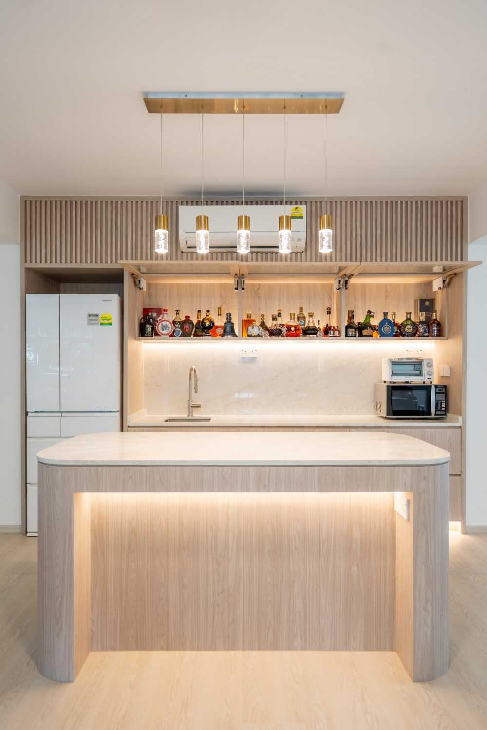 Scandinavian Dining Room with Vinyl Flooring and Feature Wall