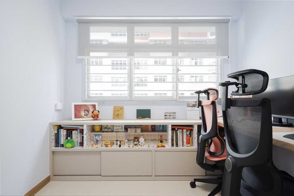 Contemporary Bedroom with Bookshelf and Wardrobe