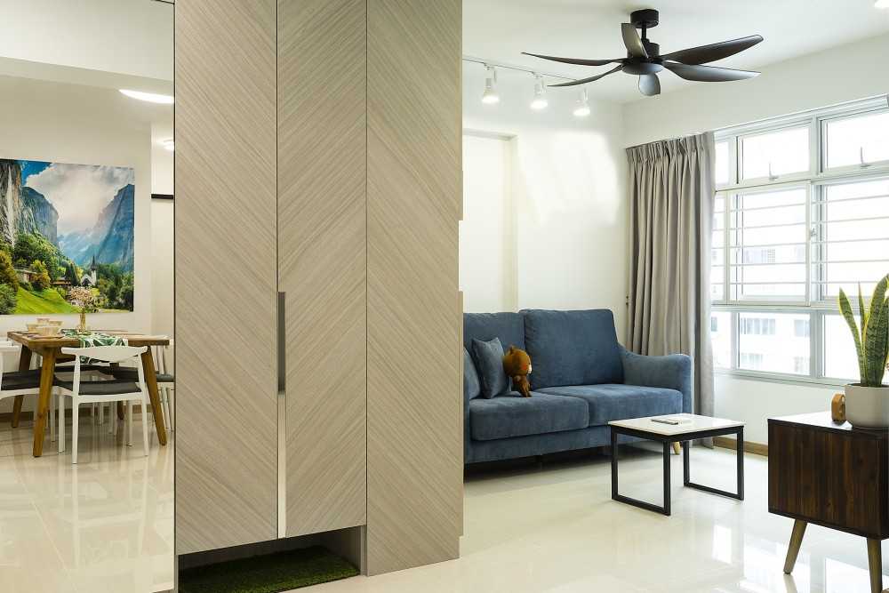 Contemporary Living Room with Homogeneous Tiles and Sofa