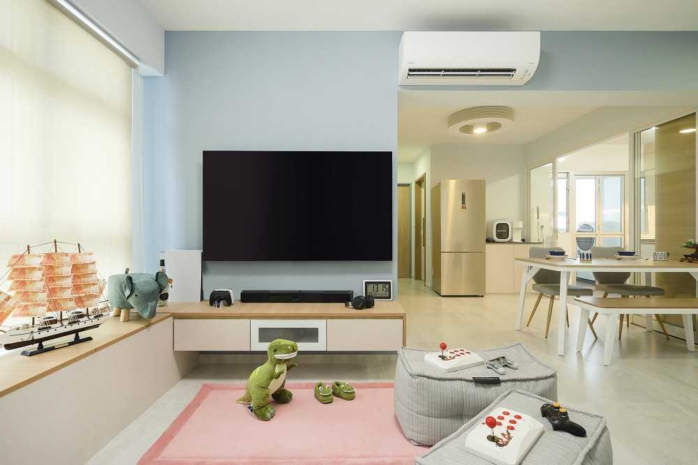Contemporary Living Room with TV Console and Carpet
