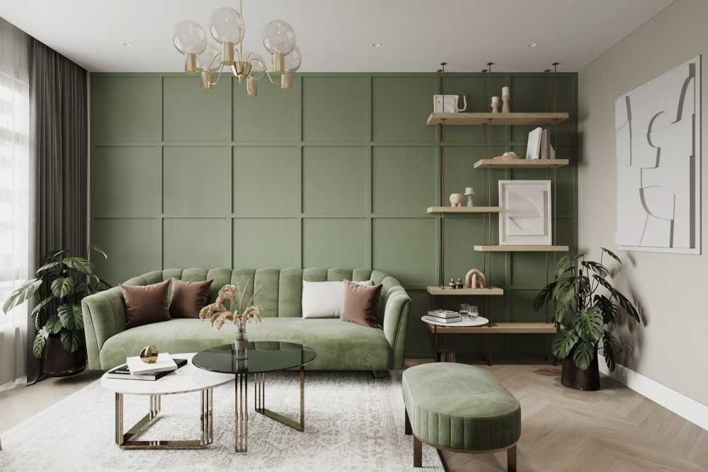 Modern Living Room with Bookshelf and Vinyl Flooring