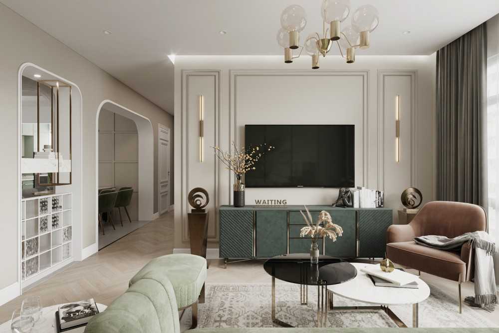 Modern Living Room with Vinyl Flooring and TV Console