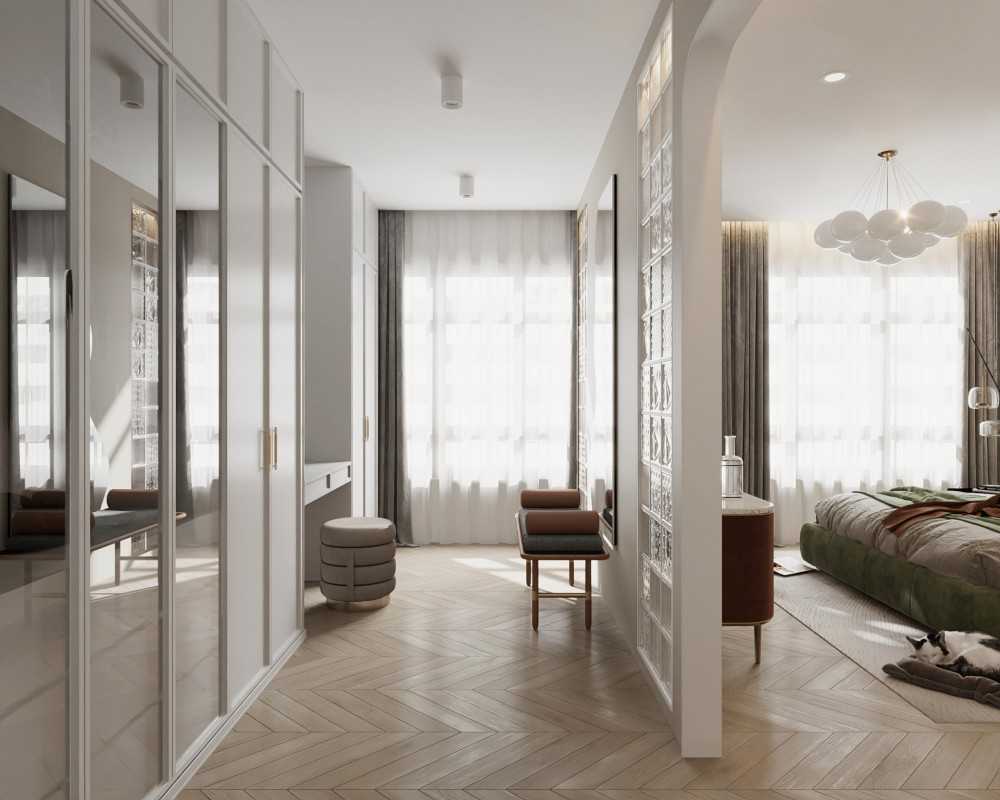 Modern Bedroom with Vinyl Flooring and Closet