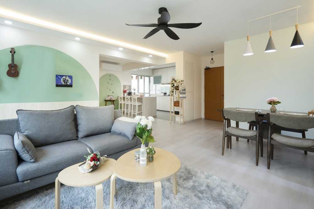 Contemporary Living Room with Vinyl Flooring and Cove Lighting