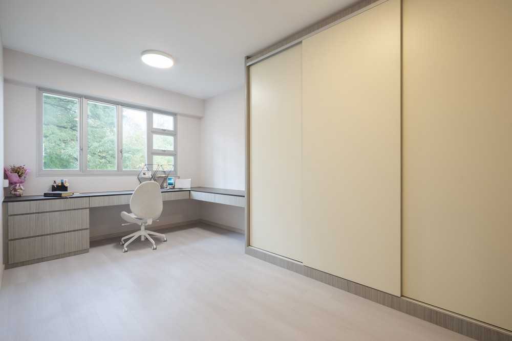 Contemporary Bedroom with Vinyl Flooring and Ceiling Light