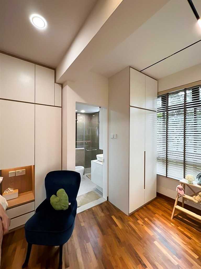 Scandinavian Bedroom with Glass Door and Wardrobe