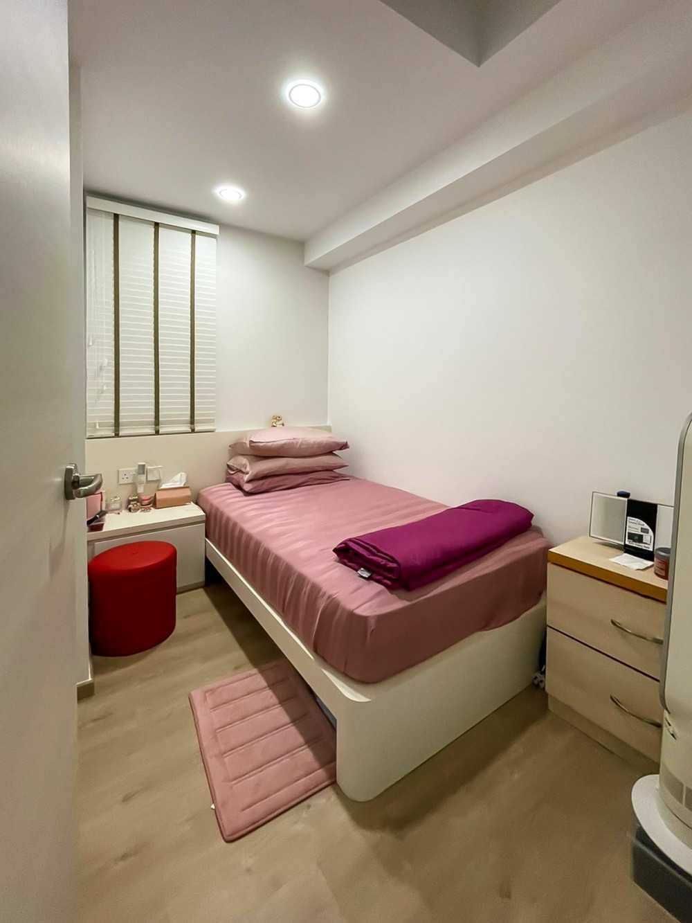 Scandinavian Bedroom with Built-in Bed and Window Shutters