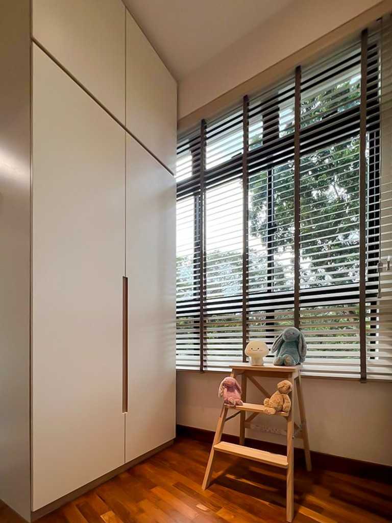 Scandinavian Bedroom with Wardrobe and Window Shutters