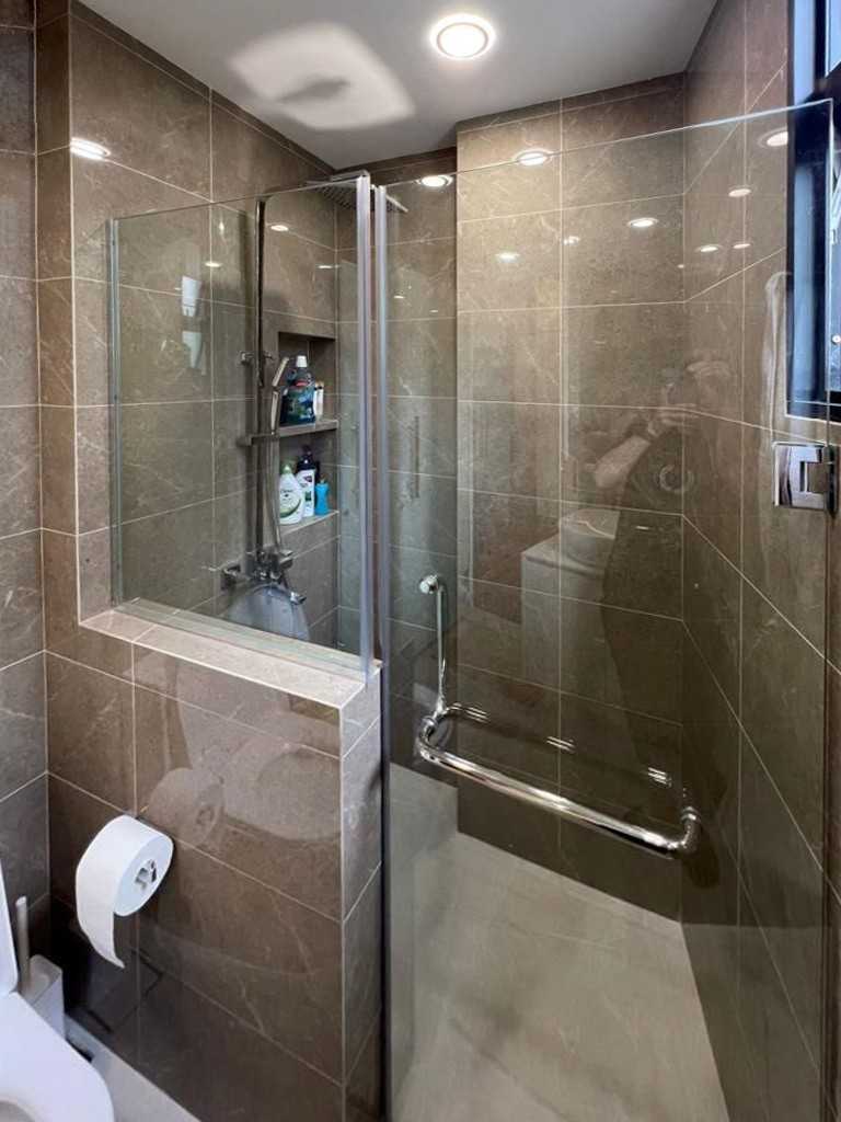 Scandinavian Bathroom with Shower Screen and Bathroom Storage