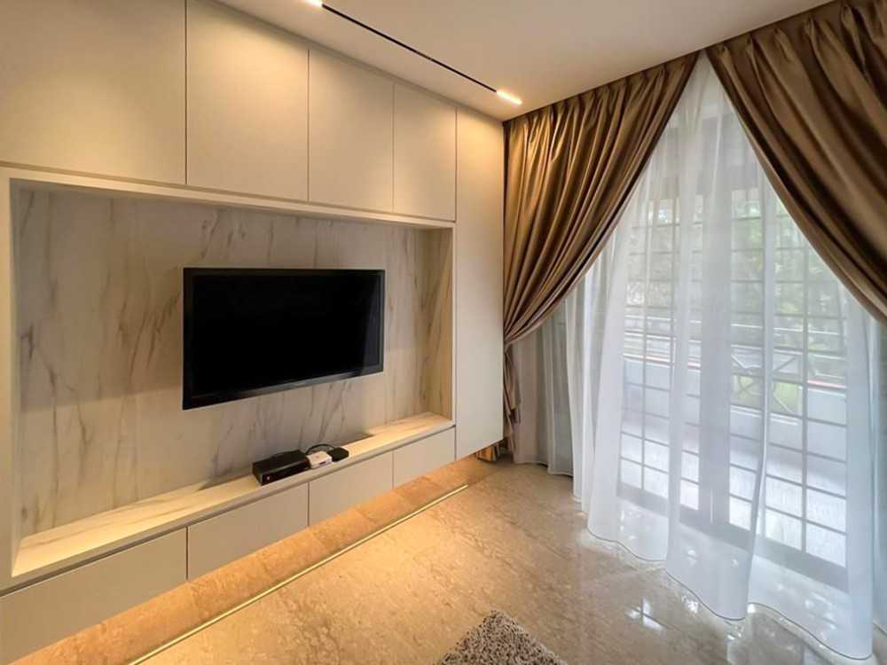 Scandinavian Living Room with TV Console and Paintings
