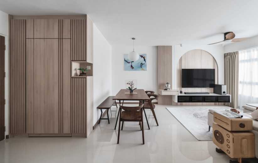 Scandinavian Hallway with Sofa and Dining Table