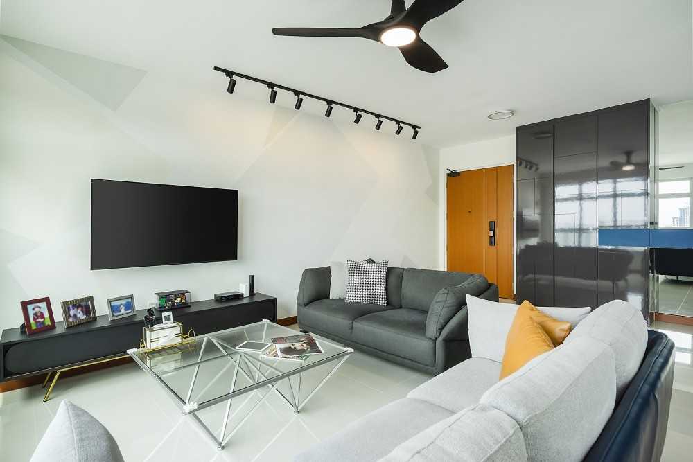 Contemporary Living Room with TV Console and Feature Wall