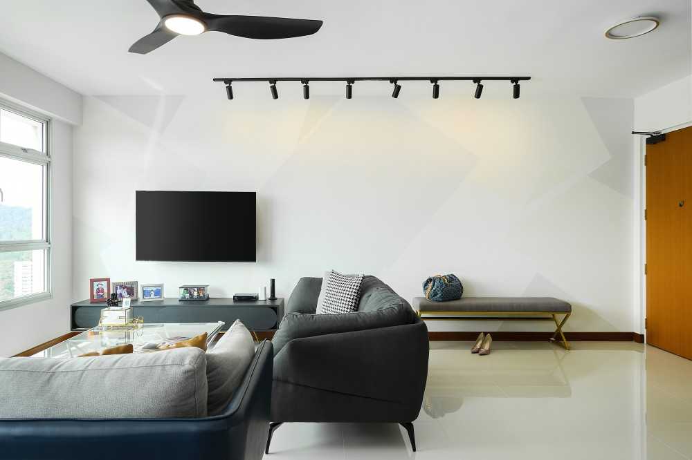 Contemporary Living Room with Homogeneous Tiles and Sofa