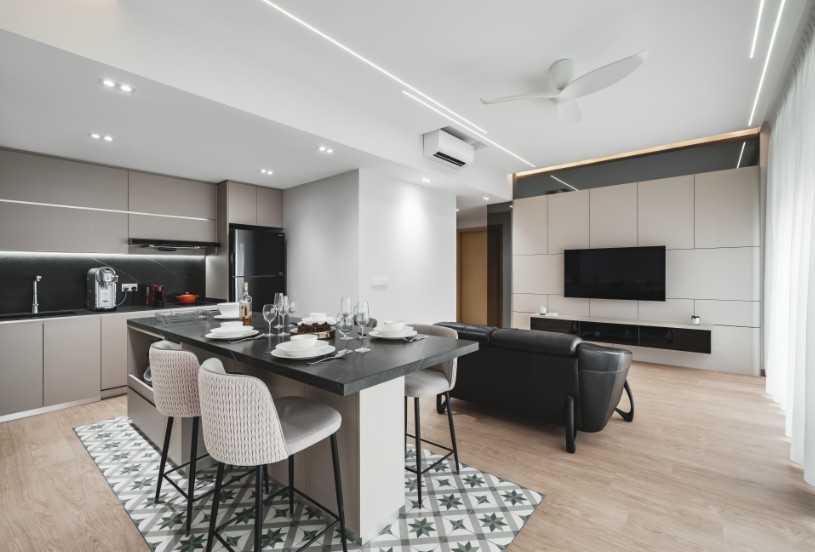 Modern Living Room with Countertop and Vinyl Flooring