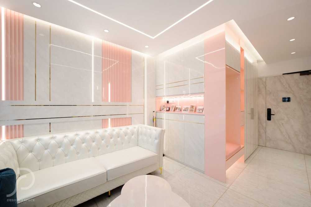 Modern Living Room with Homogeneous Tiles and TV Console