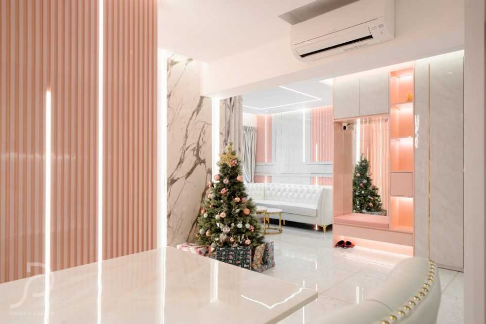 Modern Living Room with Homogeneous Tiles and TV Console