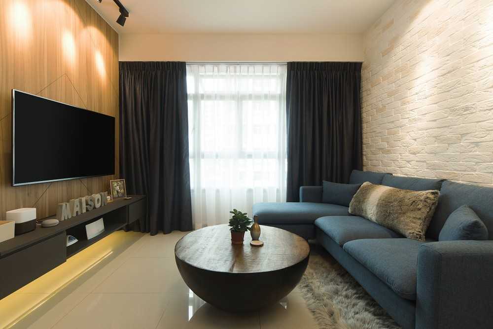 Contemporary Living Room with TV Console and Feature Wall