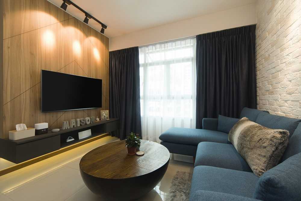 Contemporary Living Room with TV Console and Feature Wall