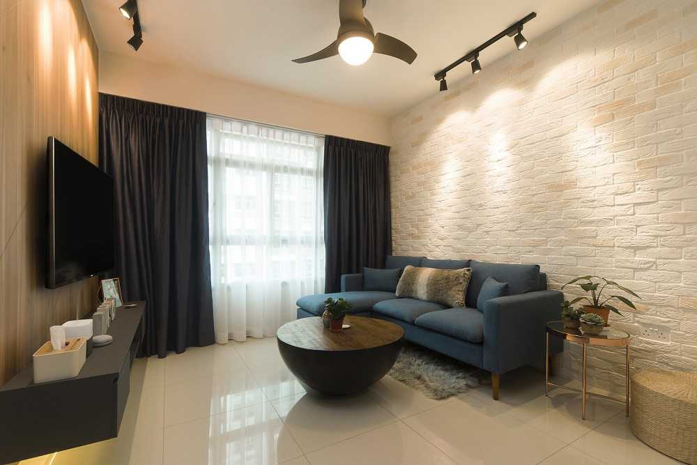 Contemporary Living Room with TV Console and Feature Wall