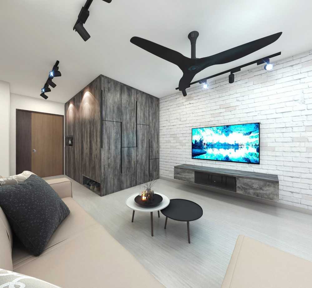 Contemporary Living Room with Vinyl Flooring and TV Console