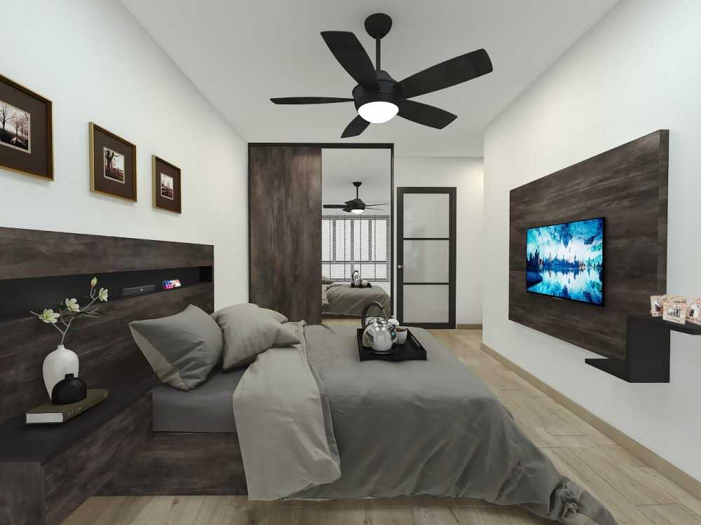 Contemporary Bedroom with Vinyl Flooring and Wardrobe