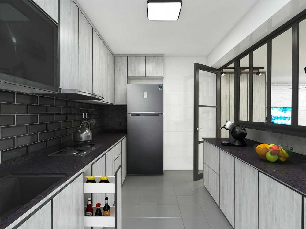 Contemporary Kitchen with Countertop and Open Kitchen