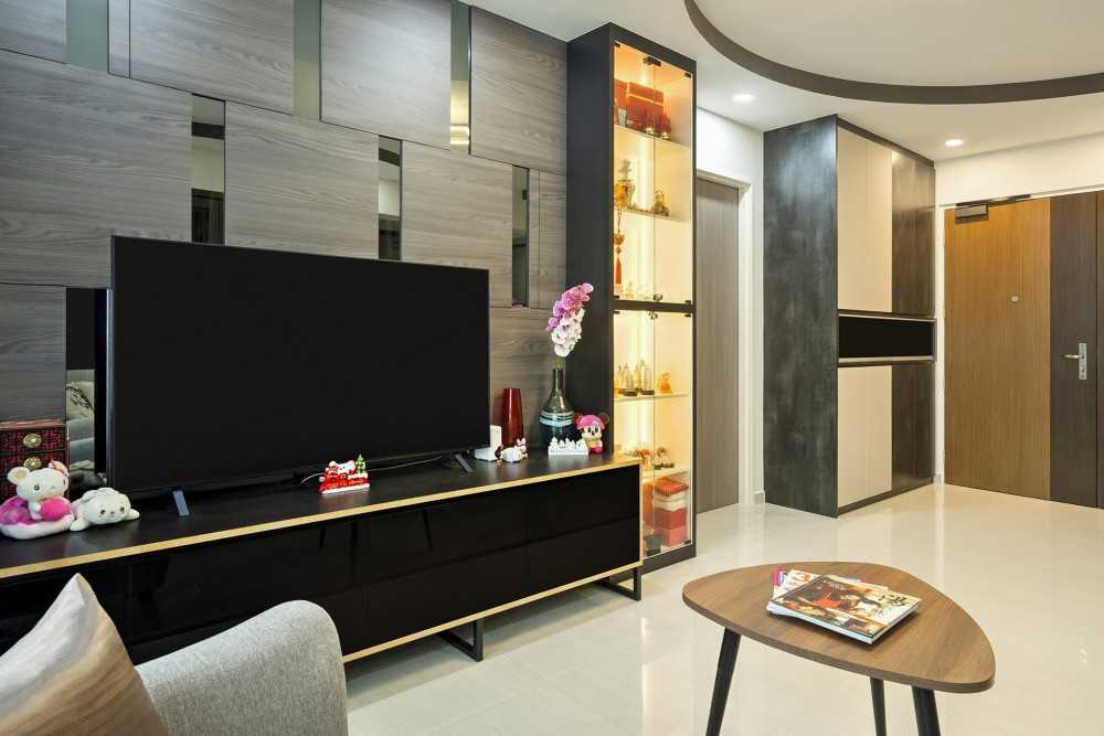 Contemporary Living Room with TV Console and Feature Wall